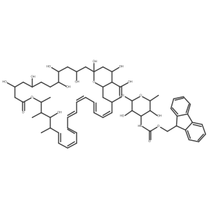 33-[4-(9H-fluoren-9-ylmethoxycarbonylamino)-3,5-dihydroxy-6-methyloxan-2-yl]oxy-1,3,5,6,9,11,17,37-octahydroxy-15,16,18-trimethyl-13-oxo-14,39-dioxabicyclo[33.3.1]nonatriaconta-19,21,23,25,27,29,31-heptaene-36-carboxylic acid Structure