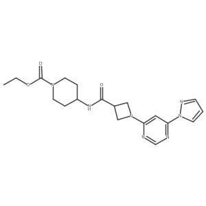 ethyl 4-(1-(6-(1H-pyrazol-1-yl)pyrimidin-4-yl)azetidine-3-carboxamido)piperidine-1-carboxylate Structure
