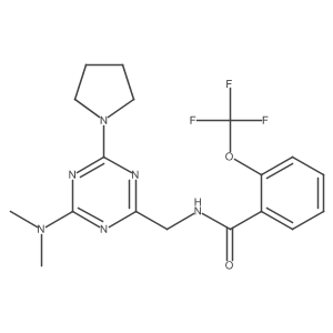 N-((4-(dimethylamino)-6-(pyrrolidin-1-yl)-1,3,5-triazin-2-yl)methyl)-2-(trifluoromethoxy)benzamide结构式