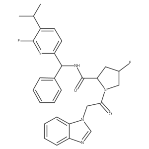 (2S,4R)-1-(2-(1H-Benzo[d]imidazol-1-yl)acetyl)-4-fluoro-N-((S)-(6-fluoro-5-isopropylpyridin-2-yl)(phenyl)methyl)pyrrolidine-2-carboxamide Structure