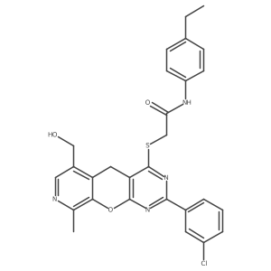 2-((2-(3-chlorophenyl)-6-(hydroxymethyl)-9-methyl-5H-pyrido[4',3':5,6]pyrano[2,3-d]pyrimidin-4-yl)thio)-N-(4-ethylphenyl)acetamide Structure