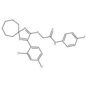 2-{[3-(2,4-dichlorophenyl)-1,4-diazaspiro[4.6]undeca-1,3-dien-2-yl]sulfanyl}-N-(4-fluorophenyl)acetamide结构式