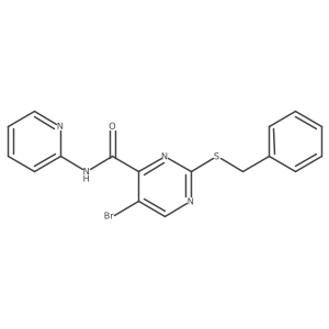 2-(benzylsulfanyl)-5-bromo-N-(pyridin-2-yl)pyrimidine-4-carboxamide结构式