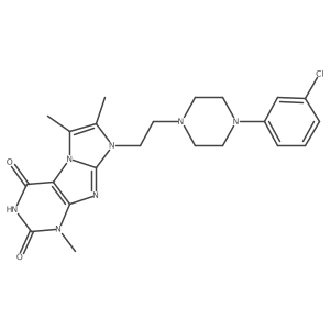 8-{2-[4-(3-Chlorophenyl)piperazinyl]ethyl}-1,6,7-trimethyl-1,3,5-trihydro-4-im idazolino[1,2-h]purine-2,4-dione结构式