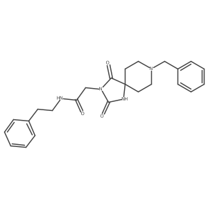 2-(8-benzyl-2,4-dioxo-1,3,8-triazaspiro[4.5]decan-3-yl)-N-phenethylacetamide结构式