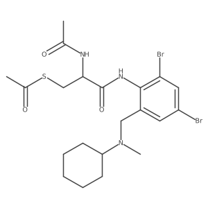 Propanamide, 2-(acetylamino)-3-(acetylthio)-N-(2,4-dibromo-6-((cyclohexylmethylamino)methyl)phenyl)-, (R)- Structure