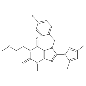 8-(3,5-dimethyl-1H-pyrazol-1-yl)-7-(4-fluorobenzyl)-1-(2-methoxyethyl)-3-methyl-1H-purine-2,6(3H,7H)-dione Structure
