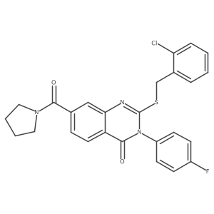 2-((2-chlorobenzyl)thio)-3-(4-fluorophenyl)-7-(pyrrolidine-1-carbonyl)quinazolin-4(3H)-one结构式