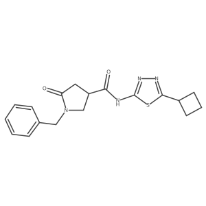1-benzyl-N-(5-cyclobutyl-1,3,4-thiadiazol-2-yl)-5-oxopyrrolidine-3-carboxamide结构式