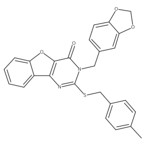 3-(1,3-benzodioxol-5-ylmethyl)-2-[(4-methylbenzyl)sulfanyl][1]benzofuro[3,2-d]pyrimidin-4(3H)-one结构式