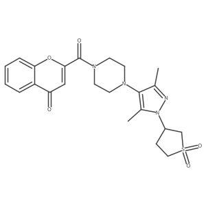 2-(4-(1-(1,1-dioxidotetrahydrothiophen-3-yl)-3,5-dimethyl-1H-pyrazol-4-yl)piperazine-1-carbonyl)-4H-chromen-4-one结构式