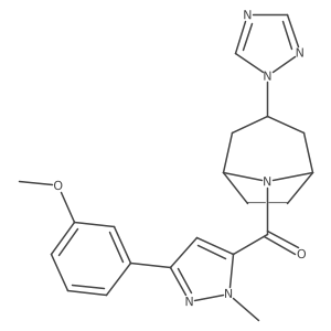 8-[3-(3-methoxyphenyl)-1-methyl-1H-pyrazole-5-carbonyl]-3-(1H-1,2,4-triazol-1-yl)-8-azabicyclo[3.2.1]octane结构式