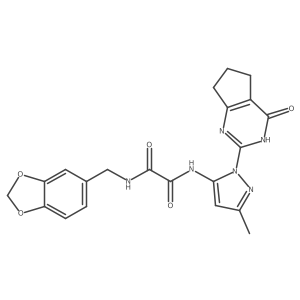 N1-(benzo[d][1,3]dioxol-5-ylmethyl)-N2-(3-methyl-1-(4-oxo-4,5,6,7-tetrahydro-3H-cyclopenta[d]pyrimidin-2-yl)-1H-pyrazol-5-yl)oxalamide Structure
