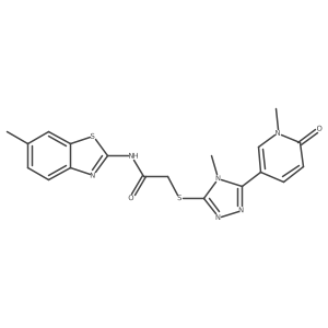 N-(6-methyl-1,3-benzothiazol-2-yl)-2-{[4-methyl-5-(1-methyl-6-oxo-1,6-dihydropyridin-3-yl)-4H-1,2,4-triazol-3-yl]sulfanyl}acetamide结构式