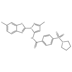 N-(1-(6-fluorobenzo[d]thiazol-2-yl)-3-methyl-1H-pyrazol-5-yl)-4-(pyrrolidin-1-ylsulfonyl)benzamide结构式