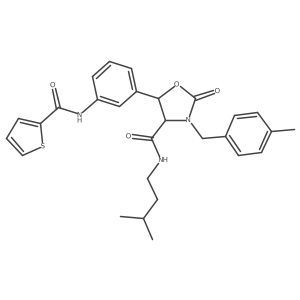 N~4~-isopentyl-3-(4-methylbenzyl)-2-oxo-5-{3-[(2-thienylcarbonyl)amino]phenyl}-1,3-oxazolane-4-carboxamide Structure