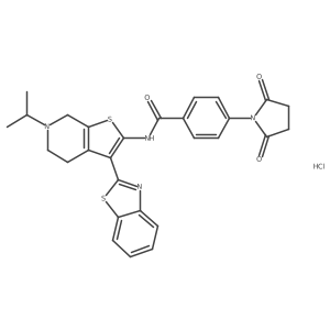N-(3-(benzo[d]thiazol-2-yl)-6-isopropyl-4,5,6,7-tetrahydrothieno[2,3-c]pyridin-2-yl)-4-(2,5-dioxopyrrolidin-1-yl)benzamide hydrochloride结构式