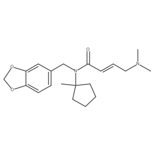 (2E)-N-[(1,3-dioxaindan-5-yl)methyl]-4-(dimethylamino)-N-(1-methylcyclopentyl)but-2-enamide结构式
