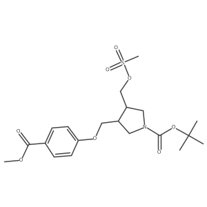 trans-Tert-butyl 3-((4-(methoxycarbonyl)phenoxy)methyl)-4-(((methylsulfonyl)oxy)methyl)pyrrolidine-1-carboxylate Structure