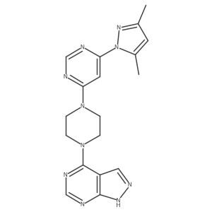 4-(3,5-dimethyl-1H-pyrazol-1-yl)-6-(4-{1H-pyrazolo[3,4-d]pyrimidin-4-yl}piperazin-1-yl)pyrimidine结构式