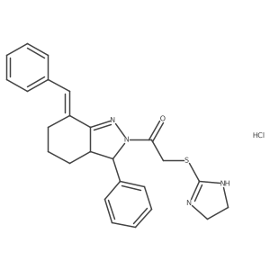 2-(4,5-Dihydro-1H-imidazol-2-ylsulfanyl)-1-[3-phenyl-7-(phenylmethylidene)-3,3a,4,5,6,7-hexahydro-2H-indazol-2-yl]ethan-1-one hydrochloride结构式