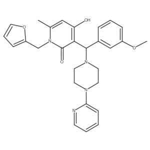 1-(furan-2-ylmethyl)-4-hydroxy-3-((3-methoxyphenyl)(4-(pyridin-2-yl)piperazin-1-yl)methyl)-6-methylpyridin-2(1H)-one Structure