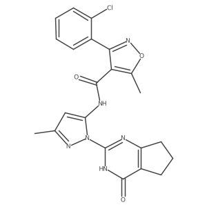 3-(2-chlorophenyl)-5-methyl-N-(3-methyl-1-(4-oxo-4,5,6,7-tetrahydro-3H-cyclopenta[d]pyrimidin-2-yl)-1H-pyrazol-5-yl)isoxazole-4-carboxamide结构式