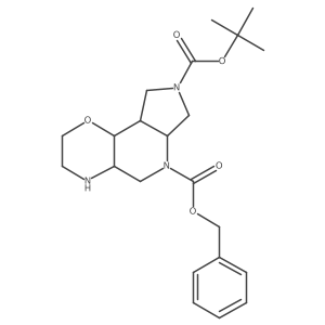 Pyrrolo[3a(2),4a(2):5,6]pyrido[4,3-b]-1,4-oxazine-6,8(2H,5H)-dicarboxylic acid, octahydro-, 8-(1,1-dimethylethyl) 6-(phenylmethyl) ester, (4aR,6aS,9aS,9bR)-rel-结构式