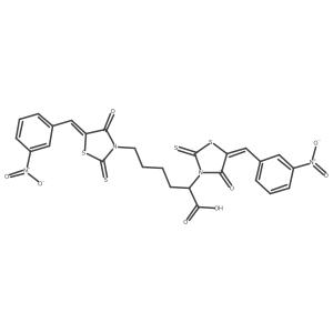 2,6-bis((E)-5-(3-nitrobenzylidene)-4-oxo-2-thioxothiazolidin-3-yl)hexanoic acid Structure