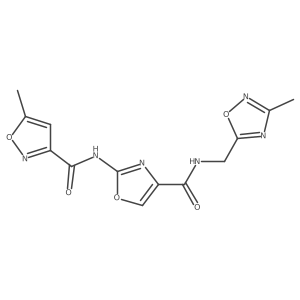 5-methyl-N-(4-(((3-methyl-1,2,4-oxadiazol-5-yl)methyl)carbamoyl)oxazol-2-yl)isoxazole-3-carboxamide结构式