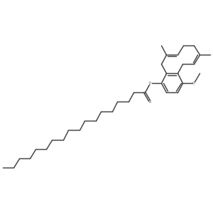 Octadecanoic acid, (6E,10Z)-5,8,9,12-tetrahydro-4-methoxy-7,11-dimethyl-1-benzocyclodecenyl ester Structure