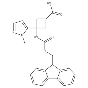 3-({[(9H-fluoren-9-yl)methoxy]carbonyl}amino)-3-(1-methyl-1H-pyrazol-5-yl)cyclobutane-1-carboxylic acid结构式