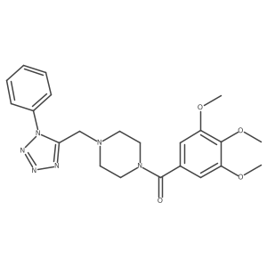 COc1cc(C(=O)N2CCN(Cc3nnnn3-c3ccccc3)CC2)cc(OC)c1OC结构式