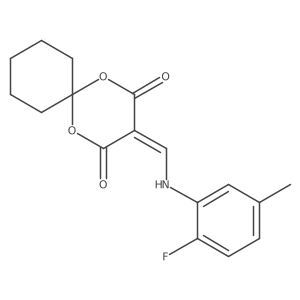 Cc1ccc(F)c(NC=C2C(=O)OC3(CCCCC3)OC2=O)c1结构式