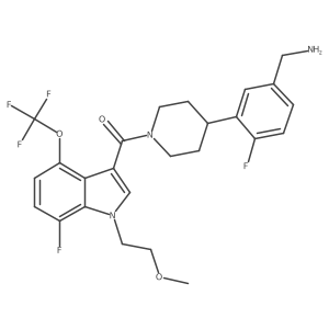 [4-(5-aminomethyl-2-fluorophenyl)piperidine-1-yl][7-fluoro-1-(2-methoxyethyl)-4-trifluoromethoxy-1H-indol-3-yl]methanone结构式
