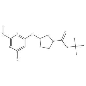 3-(6-Chloro-2-methylsulfanyl-pyrimidin-4-ylsulfanyl)-pyrrolidine-1-carboxylic acid tert-butyl ester结构式