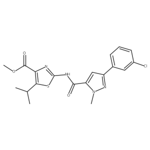 methyl 2-({[3-(3-chlorophenyl)-1-methyl-1H-pyrazol-5-yl]carbonyl}amino)-5-(propan-2-yl)-1,3-thiazole-4-carboxylate Structure