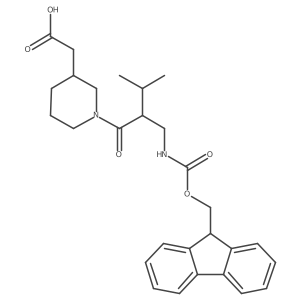2-(1-{2-[({[(9H-fluoren-9-yl)methoxy]carbonyl}amino)methyl]-3-methylbutanoyl}piperidin-3-yl)acetic acid结构式