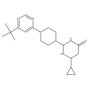 6-Cyclopropyl-2-[4-[6-(trifluoromethyl)pyrimidin-4-yl]piperazin-1-yl]-1,3-diazinan-4-one结构式