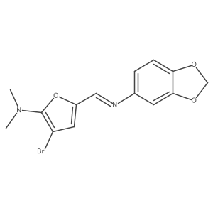 5-(1,3-benzodioxol-5-yliminomethyl)-3-bromo-N,N-dimethylfuran-2-amine Structure