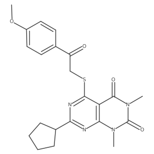7-cyclopentyl-5-((2-(4-methoxyphenyl)-2-oxoethyl)thio)-1,3-dimethylpyrimido[4,5-d]pyrimidine-2,4(1H,3H)-dione结构式
