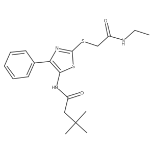 N-(2-((2-(ethylamino)-2-oxoethyl)thio)-4-phenylthiazol-5-yl)-3,3-dimethylbutanamide Structure