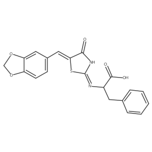 2-({5-[(E)-1,3-benzodioxol-5-ylmethylidene]-4-oxo-4,5-dihydro-1,3-thiazol-2-yl}amino)-3-phenylpropanoic acid Structure