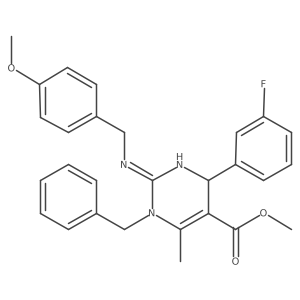 (4S)-1-benzyl-4-(3-fluorophenyl)-6-methyl-2-(p-anisylamino)-4H-pyrimidine-5-carboxylic acid methyl ester结构式