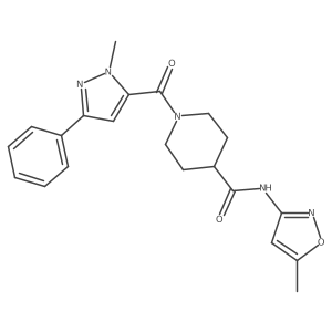 1-(1-methyl-3-phenyl-1H-pyrazole-5-carbonyl)-N-(5-methylisoxazol-3-yl)piperidine-4-carboxamide结构式