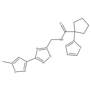 N-((3-(5-methylisoxazol-3-yl)-1,2,4-oxadiazol-5-yl)methyl)-1-(thiophen-2-yl)cyclopentanecarboxamide结构式