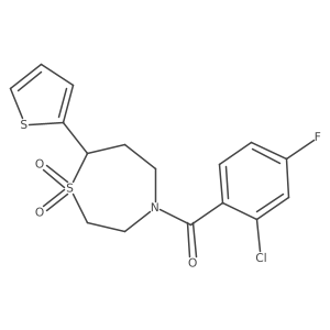 (2-Chloro-4-fluorophenyl)(1,1-dioxido-7-(thiophen-2-yl)-1,4-thiazepan-4-yl)methanone结构式