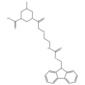 1-{2-[2-({[(9H-fluoren-9-yl)methoxy]carbonyl}amino)ethoxy]acetyl}-5-methylpiperidine-3-carboxylic acid结构式