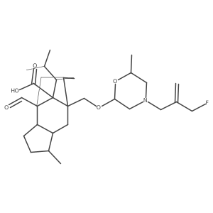 1,4-Methano-s-indacene-3a(1H)-carboxylic acid, 8a-((((2R,6R)-4-(2-(fluoromethyl)-2-propenyl)-6-methyl-2-morpholinyl)oxy)methyl)-4-formyl-4,4a,5,6,7,7a,8,8a-octahydro-7-methyl-3-(1-methylethyl)-, (1R,3aR,4S,4aR,7R,7aR,8aS)- Structure