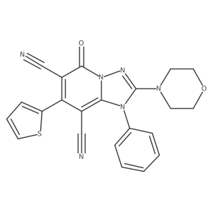 1,5-Dihydro-2-(4-morpholinyl)-5-oxo-1-phenyl-7-(2-thienyl)[1,2,4]triazolo[1,5-a]pyridine-6,8-dicarbonitrile结构式